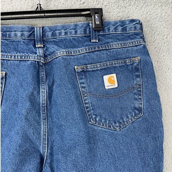 Carhartt Jeans Mens 40X32 Blue Relaxed Fit Straight Leg 5 Pocket Logo Denim Pant - Picture 5 of 7